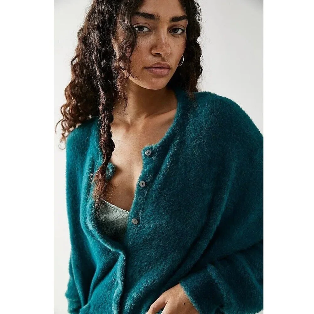 New Free People FP One Wyatt Teal Long Sleeve Sweater Size XS